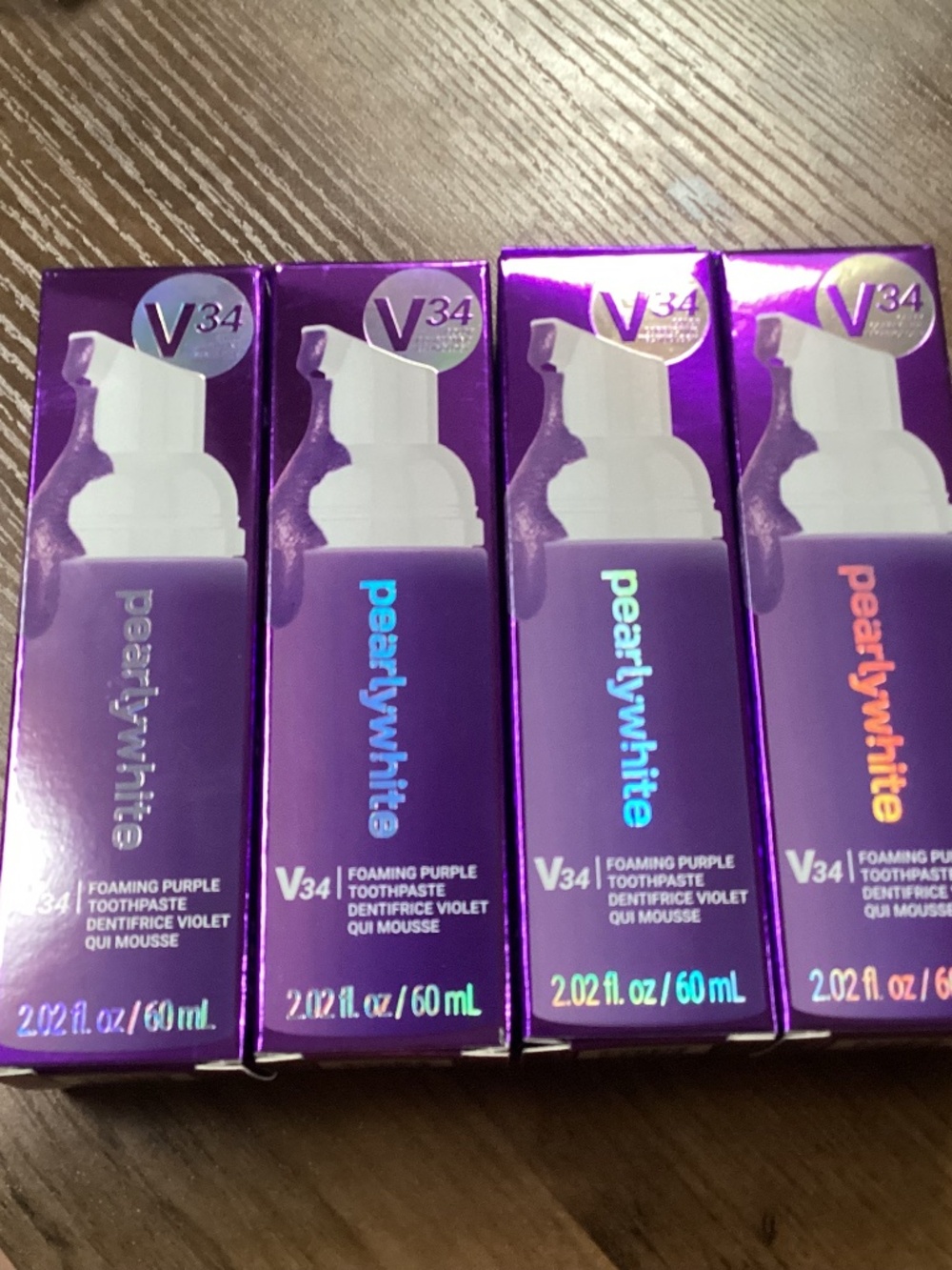 V34 Pearly White Foaming Purple Toothpaste Bundle 4 pack 60 ml NEW